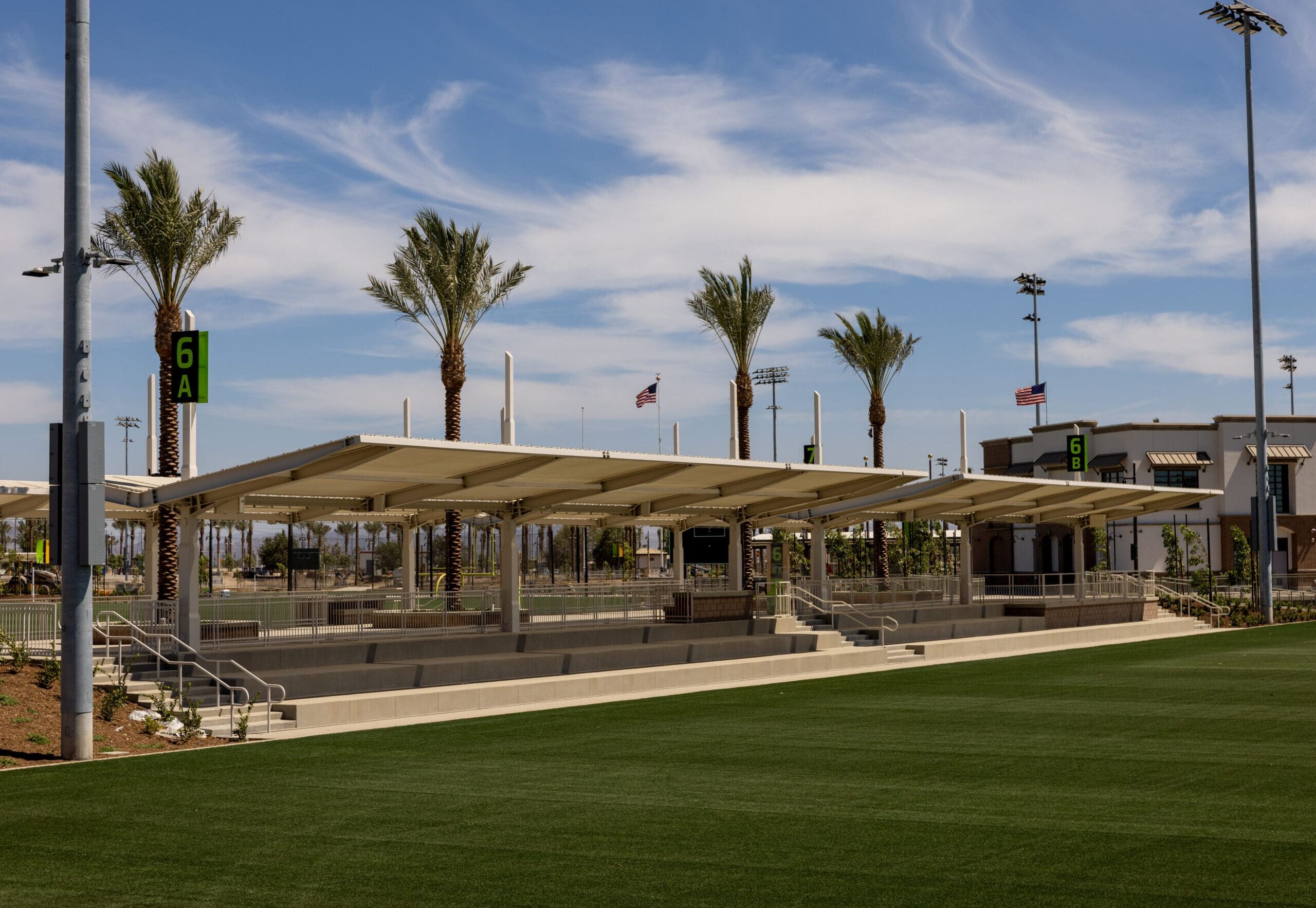 seating, shade, soccer field